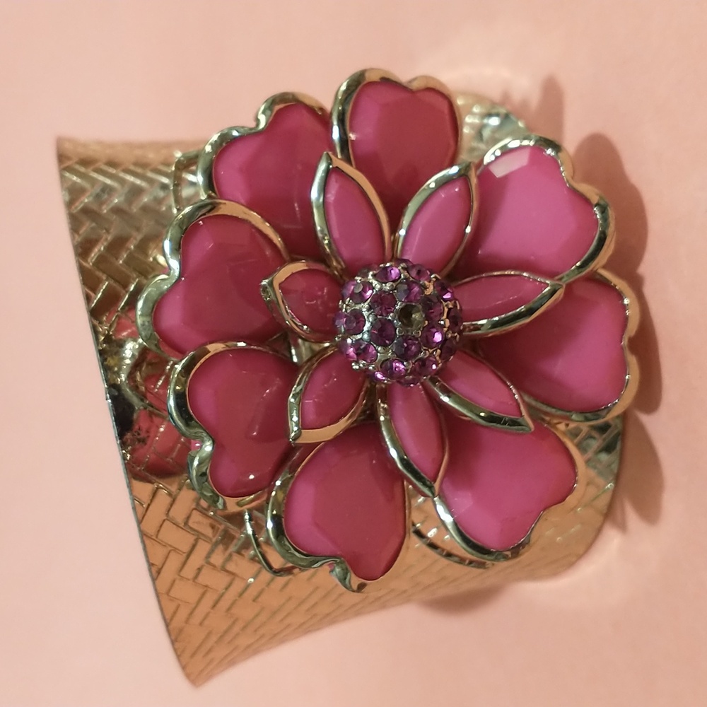 Pink and Gold Flower Cuff Bracelet